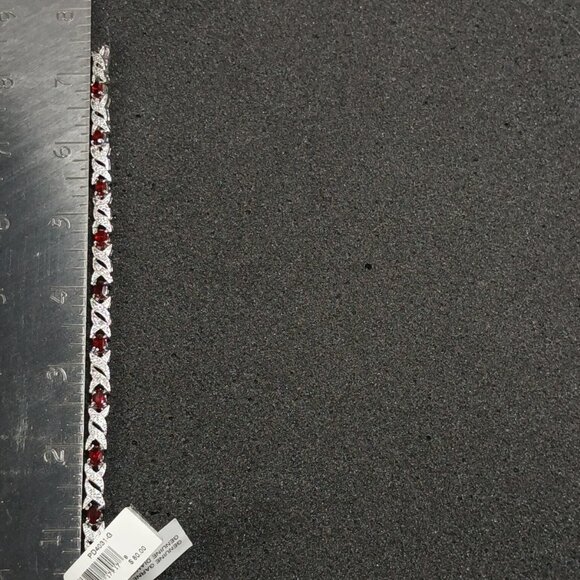 .925 Sterling Silver Garnet & Diamond Tennis Bracelet 7½" Dark Red NWT FMC - Picture 3 of 6